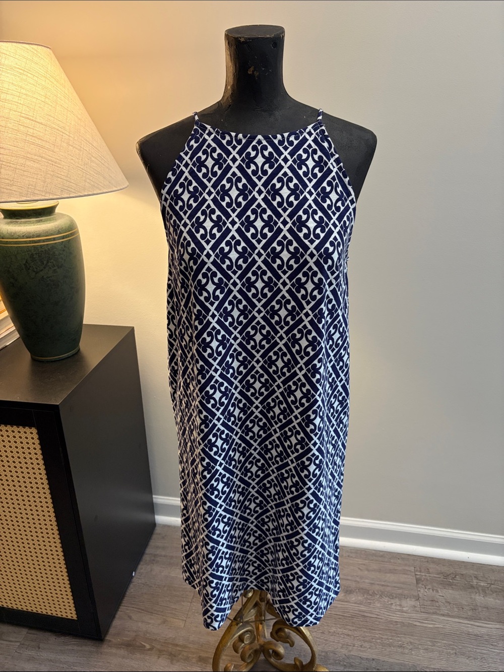 Boden | Dresses | Boden Beach Vacation Navy White Geometric Halter Knee Length Shift Dress 6l